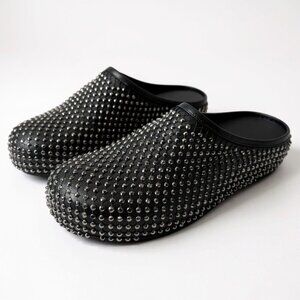 NEW MARNI Fussbett Sabot Black Leather Rhinestone Mules Size 36 US 6